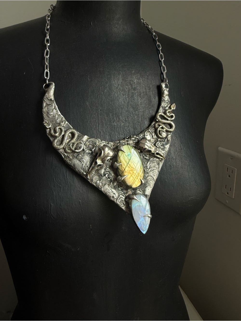 Labradorite moonstone Statement Necklace collar festival jewelry southern goth - Picture 2 of 4
